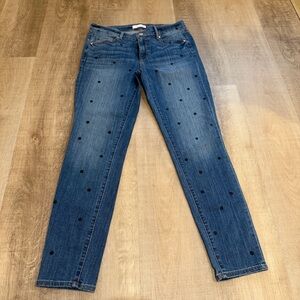 LOFT Blue Skinny Jeans with Black Dots 28” Inseam Size 6/28